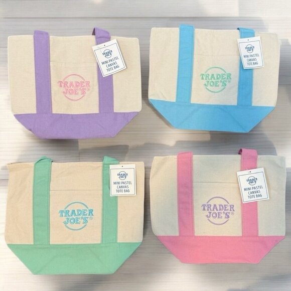 Trader Joes Mini Canvas Green Pastel Tote Bag 2025 Limited Edition - ONE BAG - Picture 4 of 5